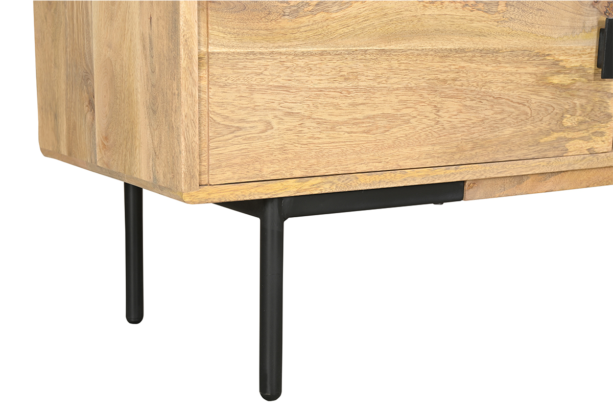 Mobile TV in legno chiaro massello di mango e metallo nero L165 cm JUDE