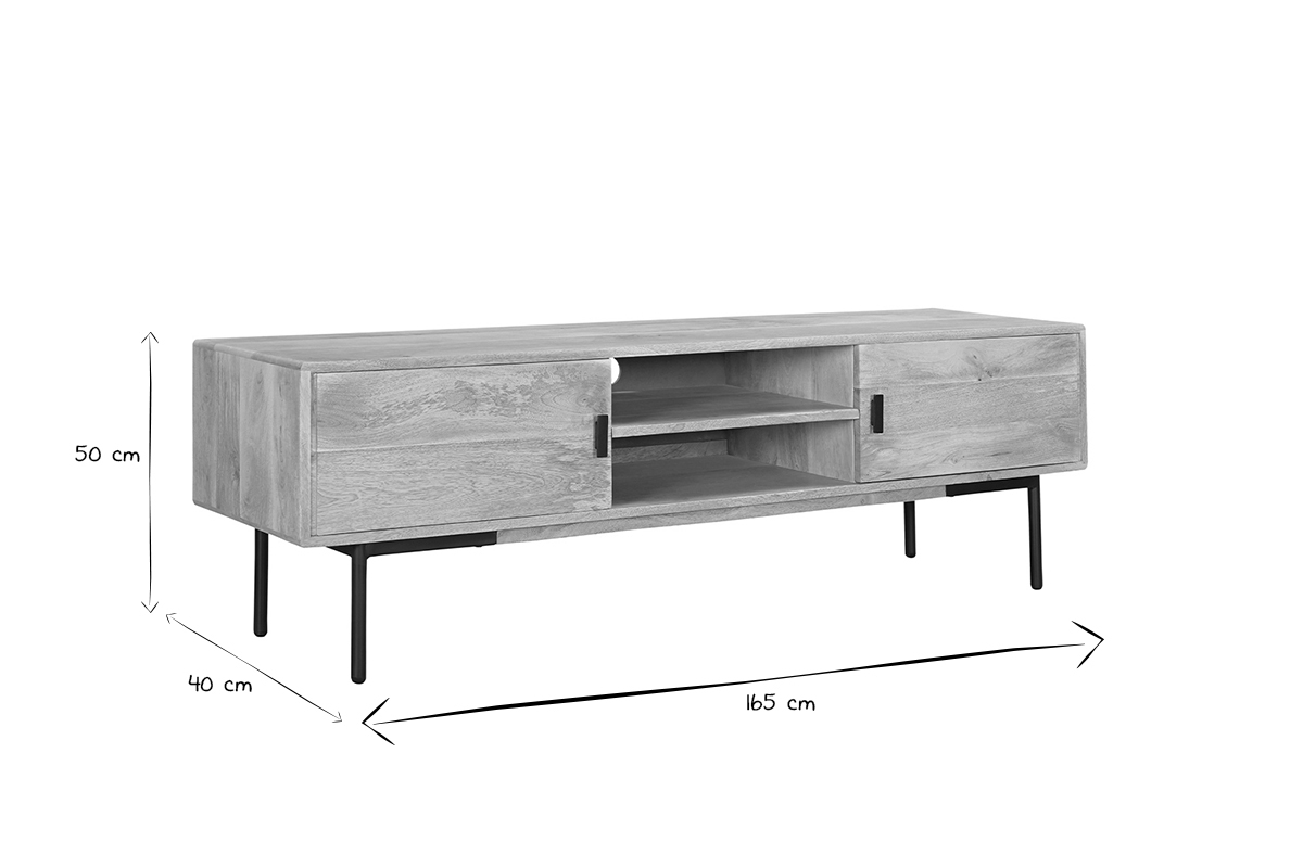 Mobile TV in legno chiaro massello di mango e metallo nero L165 cm JUDE