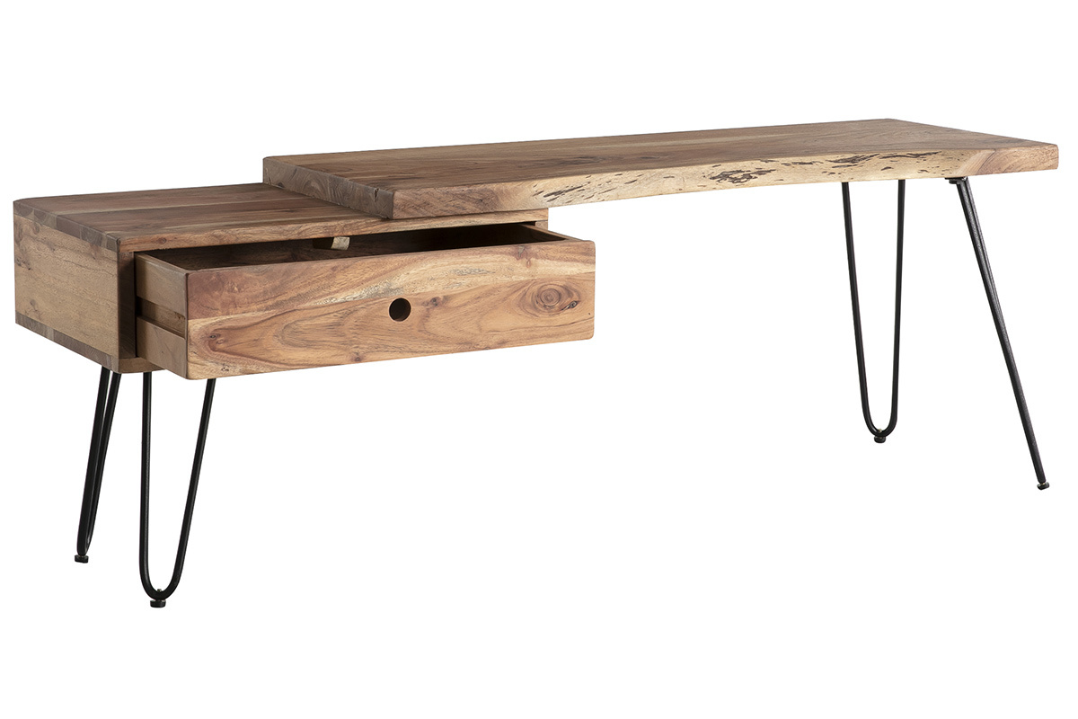 mobile TV in legno d'acacia e metallo nero PINA