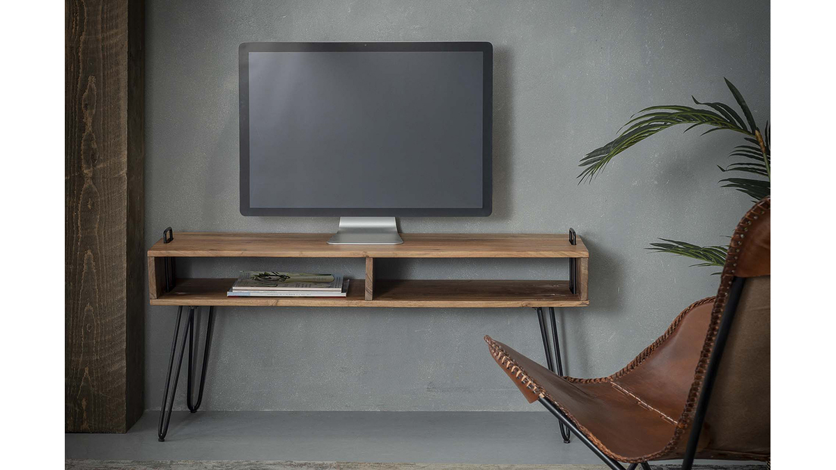 Mobile TV in legno di acacia e metallo nero ALVIN