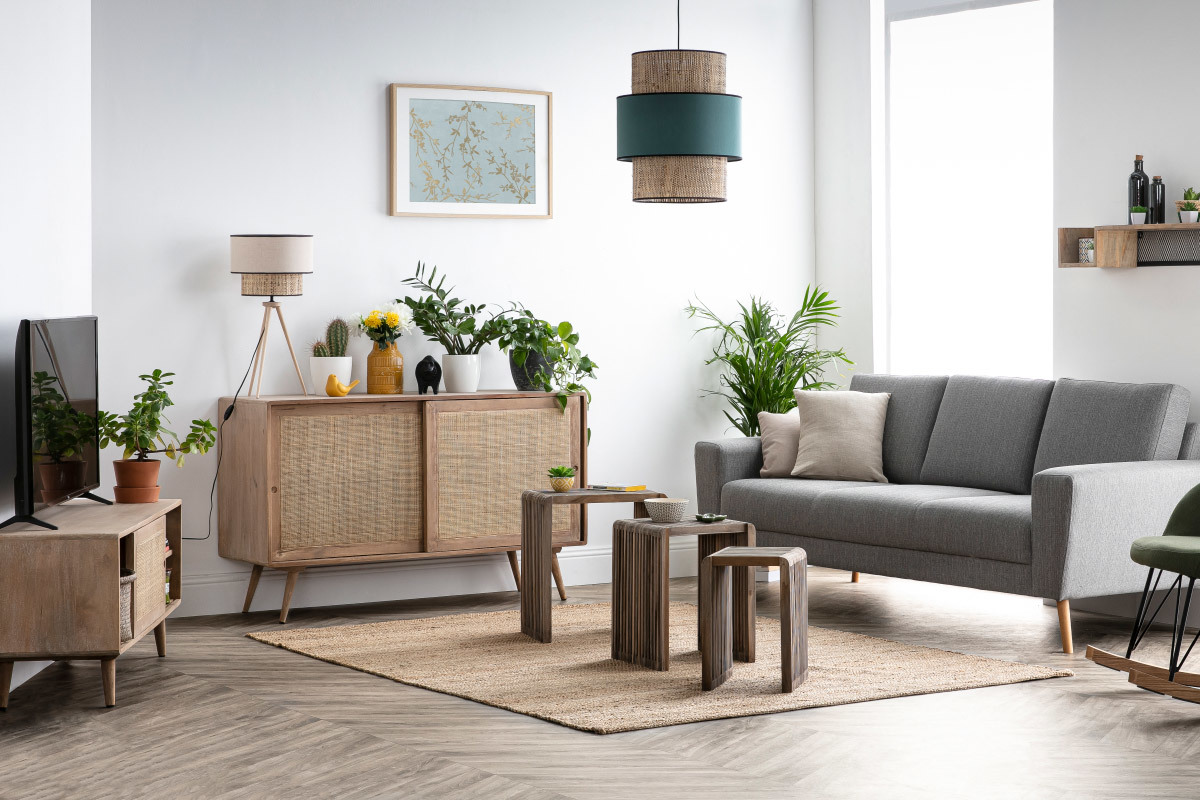 Mobile TV in legno di mango con intreccio in rattan ACANGE