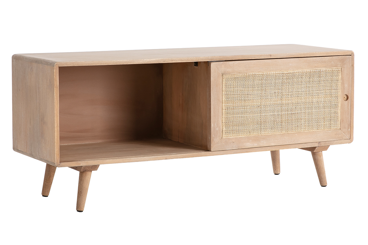 Mobile TV in legno di mango con intreccio in rattan ACANGE