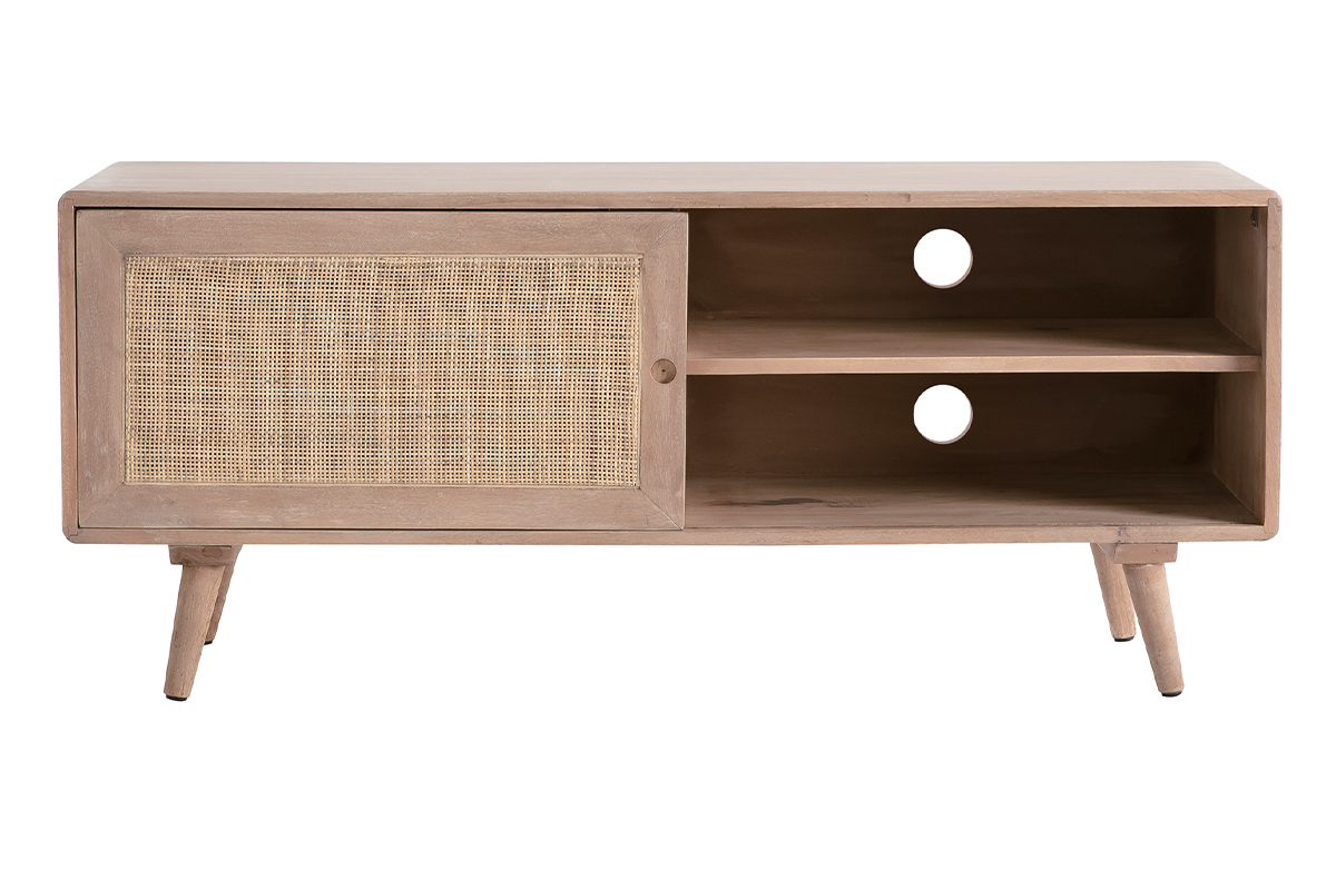 Mobile TV in legno di mango con intreccio in rattan ACANGE