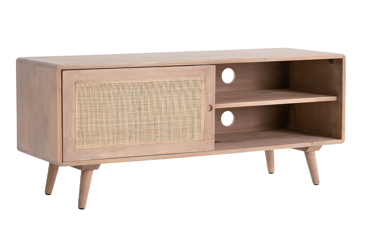 Mobile TV in legno di mango con intreccio in rattan ACANGE