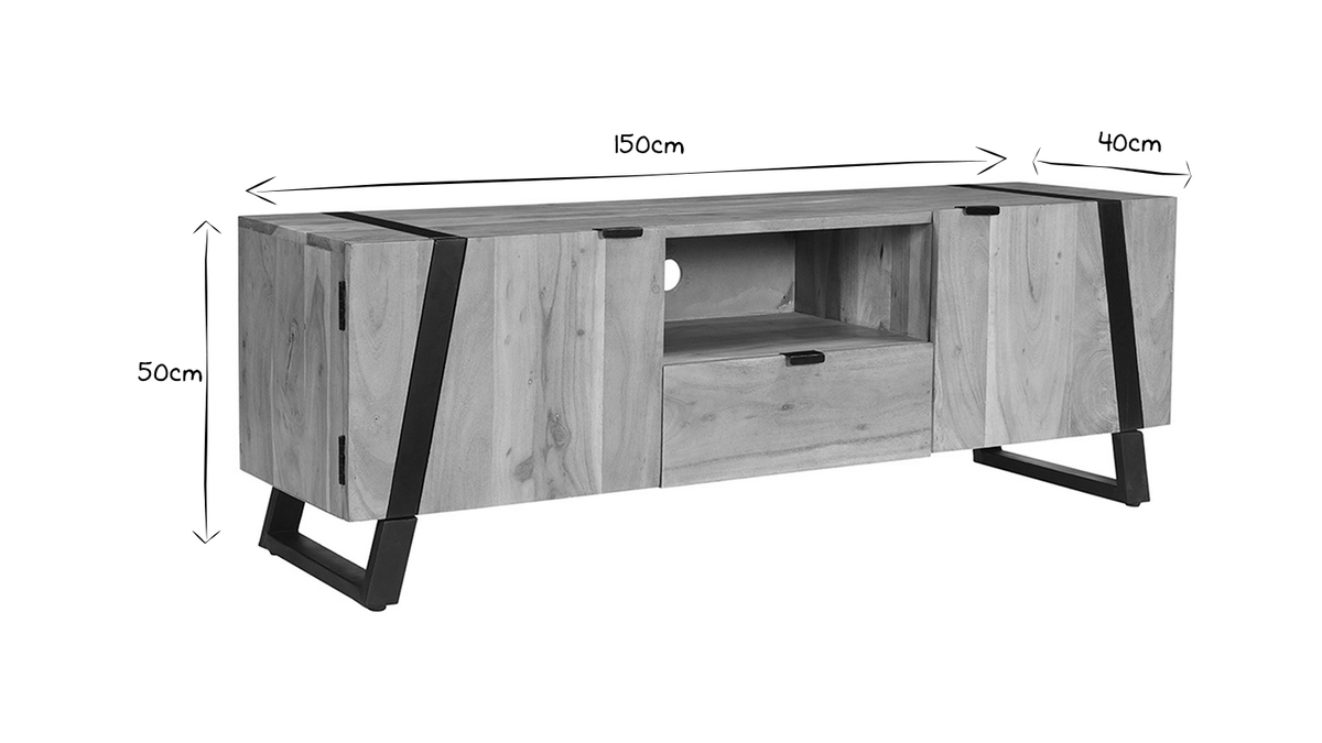 Mobile TV in legno massello di acacia e metallo nero L150 cm ALVARO
