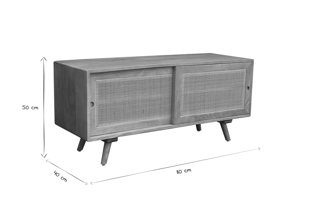 Mobile TV in legno massello di mango e motivo a intreccio rattan L110 cm ACANGE