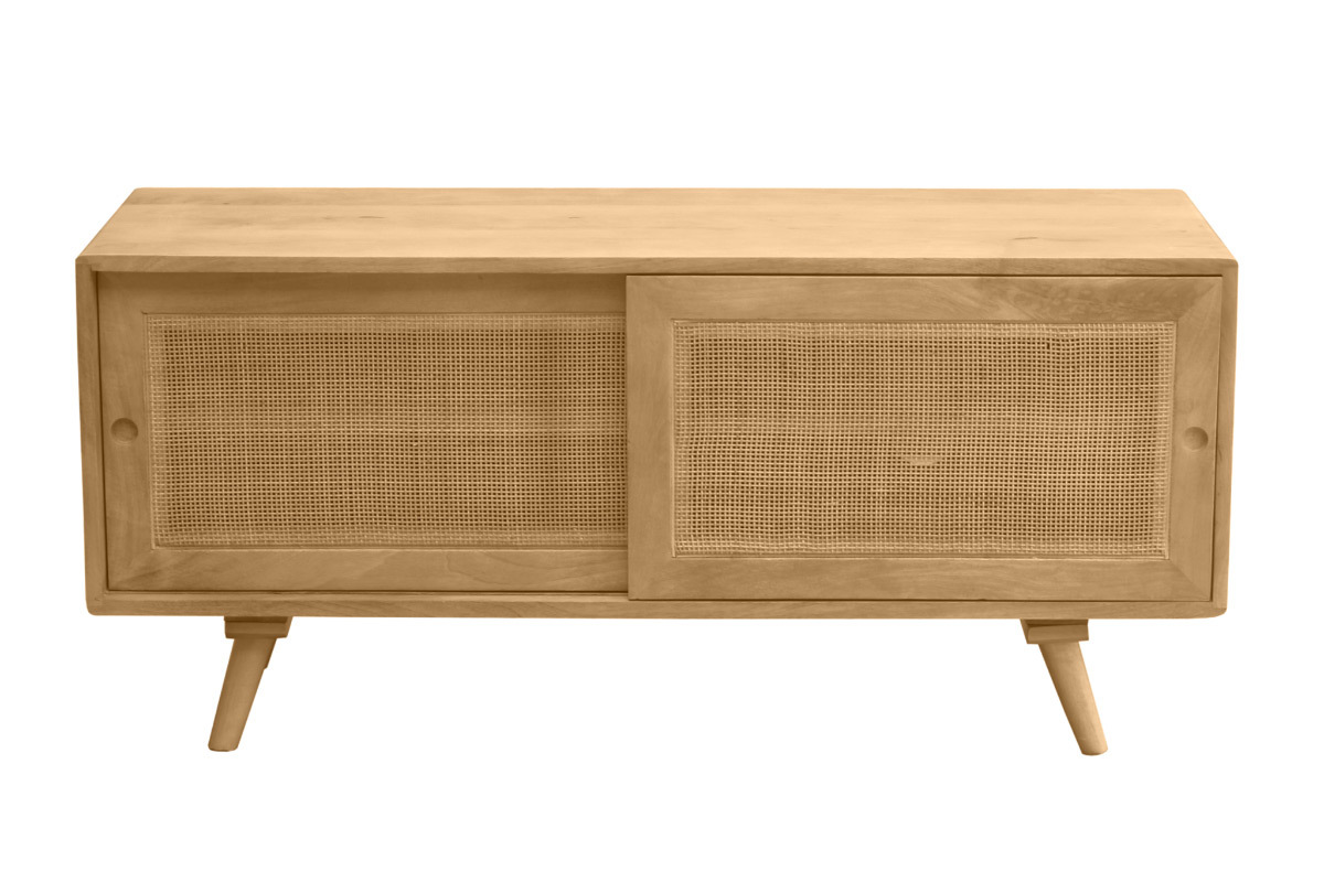 Mobile TV in legno massello di mango e motivo a intreccio rattan L110 cm ACANGE