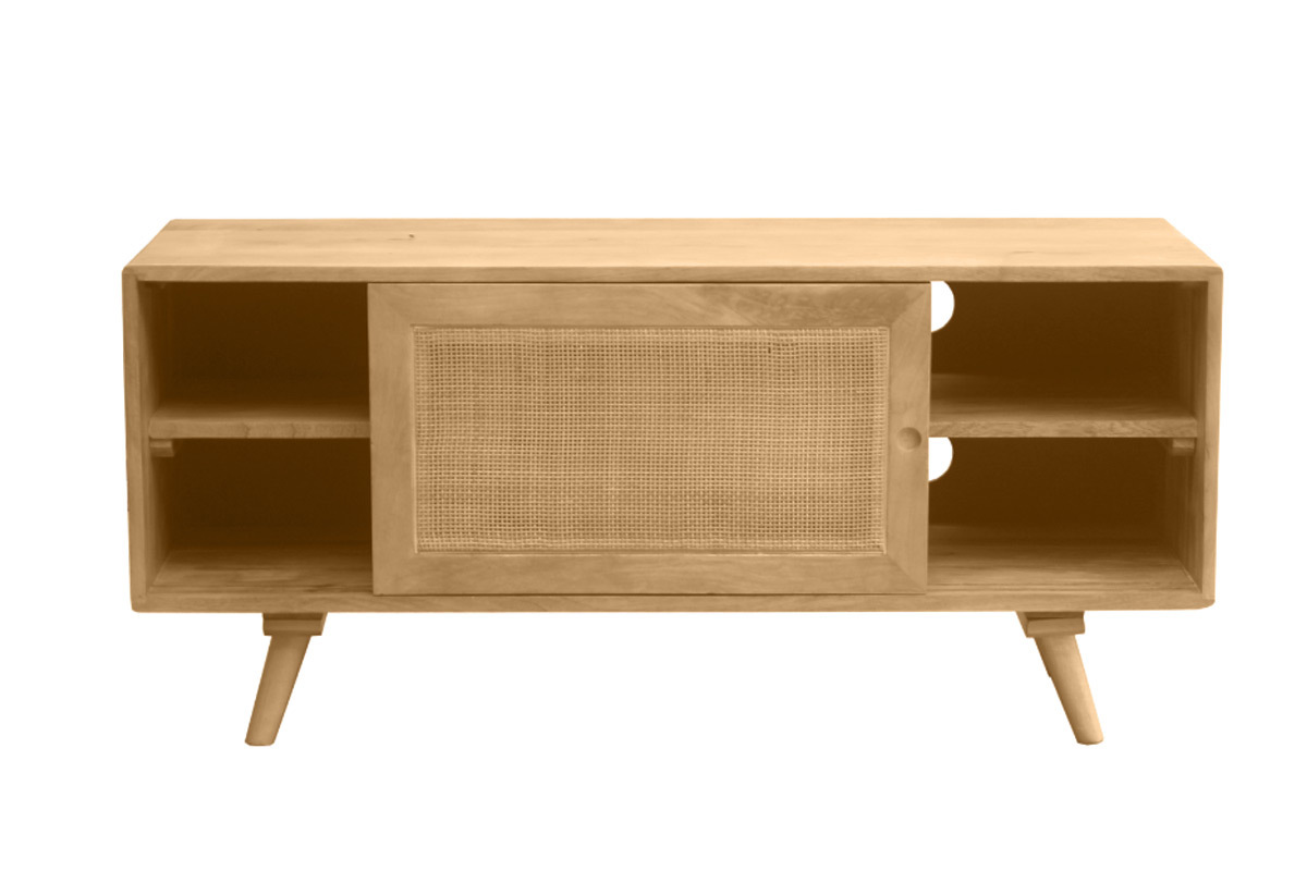Mobile TV in legno massello di mango e motivo a intreccio rattan L110 cm ACANGE