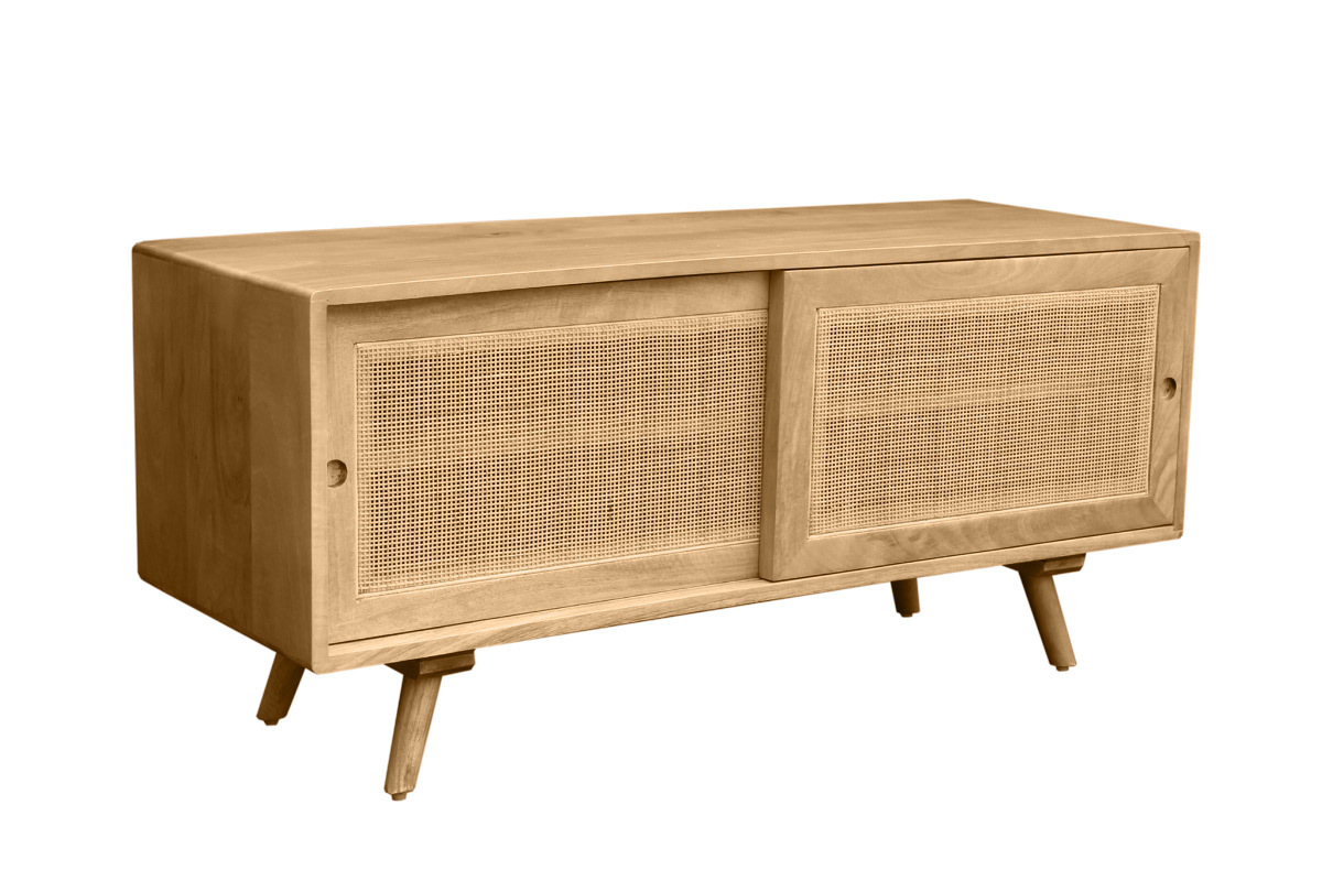 Mobile TV in legno massello di mango e motivo a intreccio rattan L110 cm ACANGE