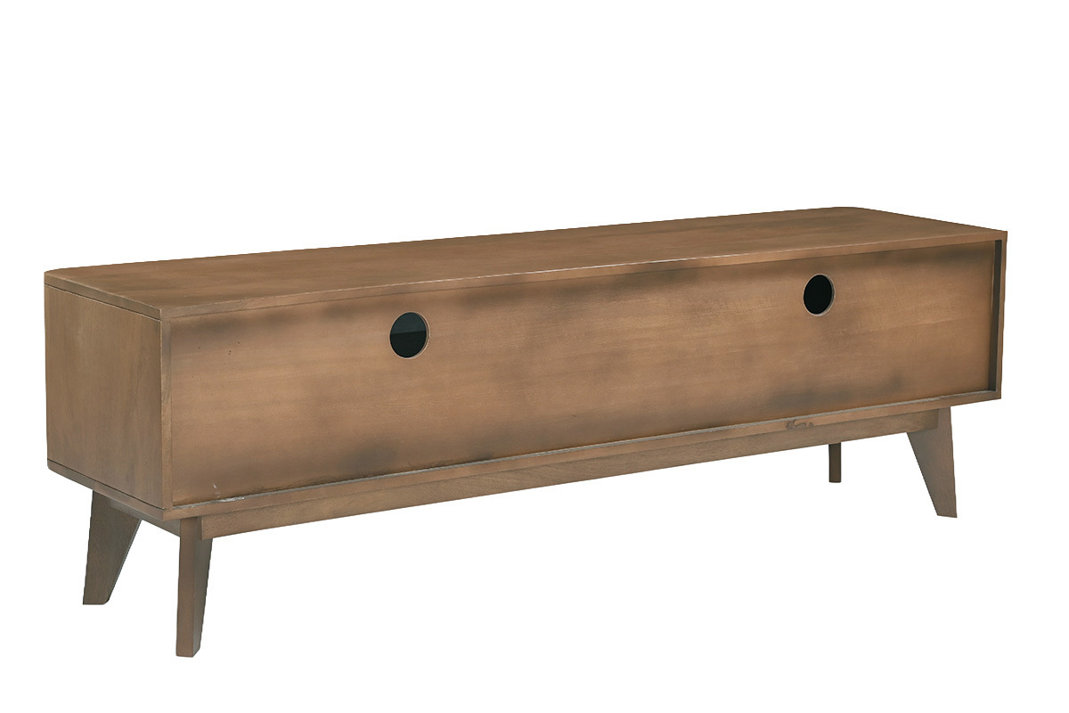 Mobile TV in legno di mango scuro, porta scorrevole, vista 3/4 posteriore, lunghezza 160 cm