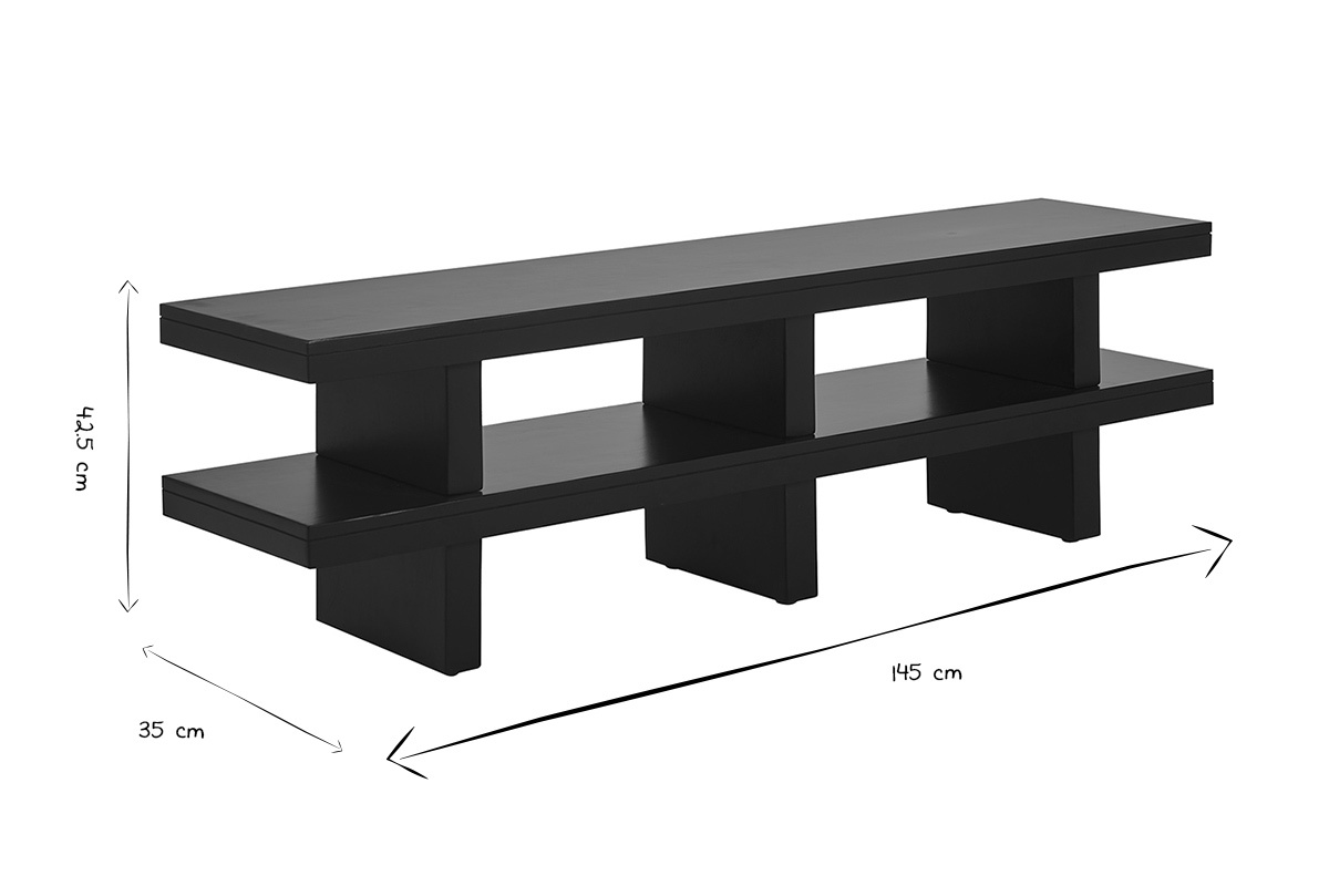Dimensioni del mobile TV NALO in nero e bianco, 145 cm di larghezza, 35 cm di profondit�, 42,5 cm di altezza.