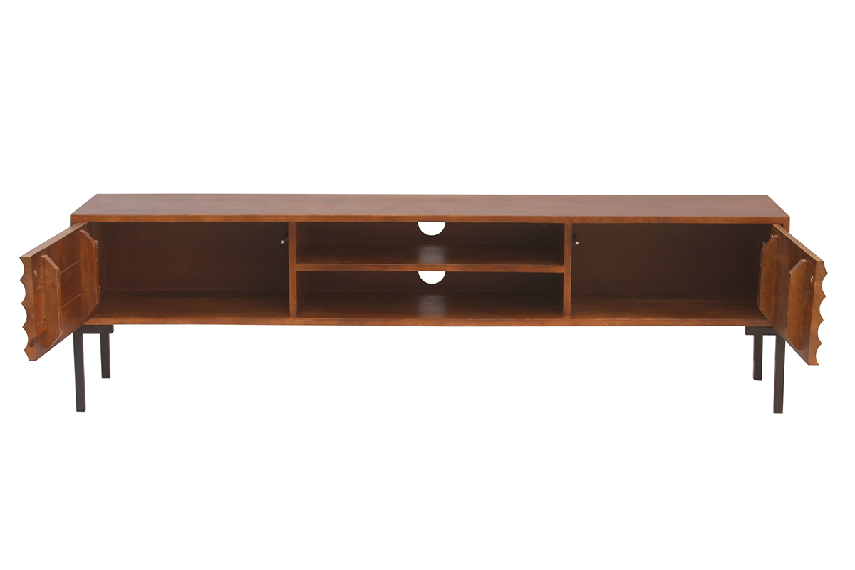 Mobile TV in legno scuro massello di mango e metallo nero 2 ante L160 cm ONDA