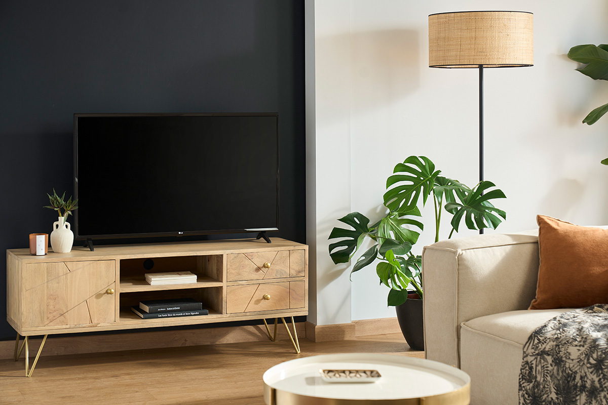 Mobile TV inciso in mango e metallo LINIUM