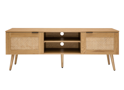 Mobile TV legno chiaro, motivo a intreccio rattan e metallo nero 2 ante L140 cm MANILLE