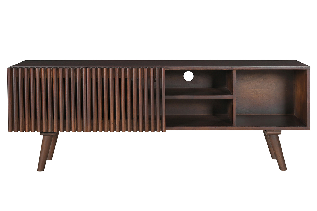 Mobile TV legno massello di mango scuro con ante scorrevoli L140 cm ALBA