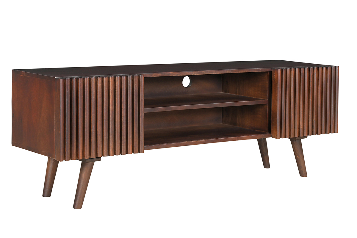 Mobile TV legno massello di mango scuro con ante scorrevoli L140 cm ALBA