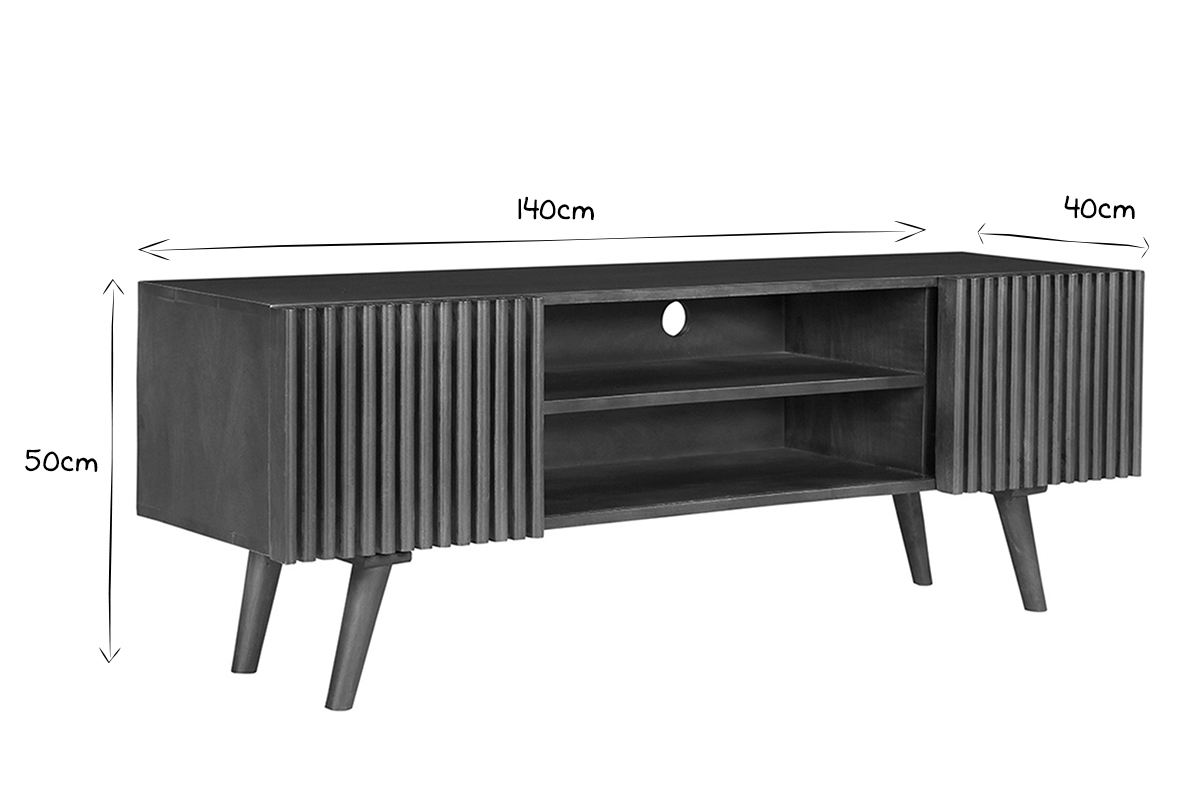 Mobile TV legno massello di mango scuro con ante scorrevoli L140 cm ALBA