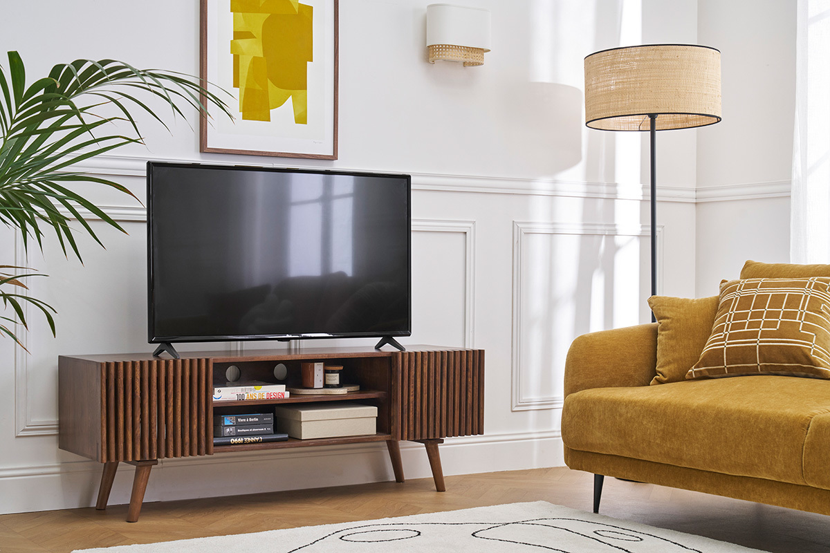 Mobile TV legno massello di mango scuro con ante scorrevoli L140 cm ALBA