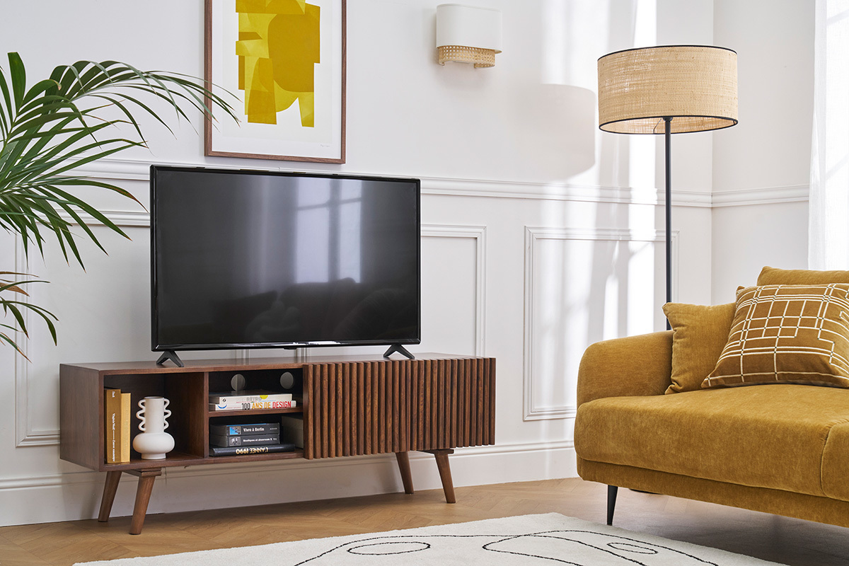 Mobile TV legno massello di mango scuro con ante scorrevoli L140 cm ALBA