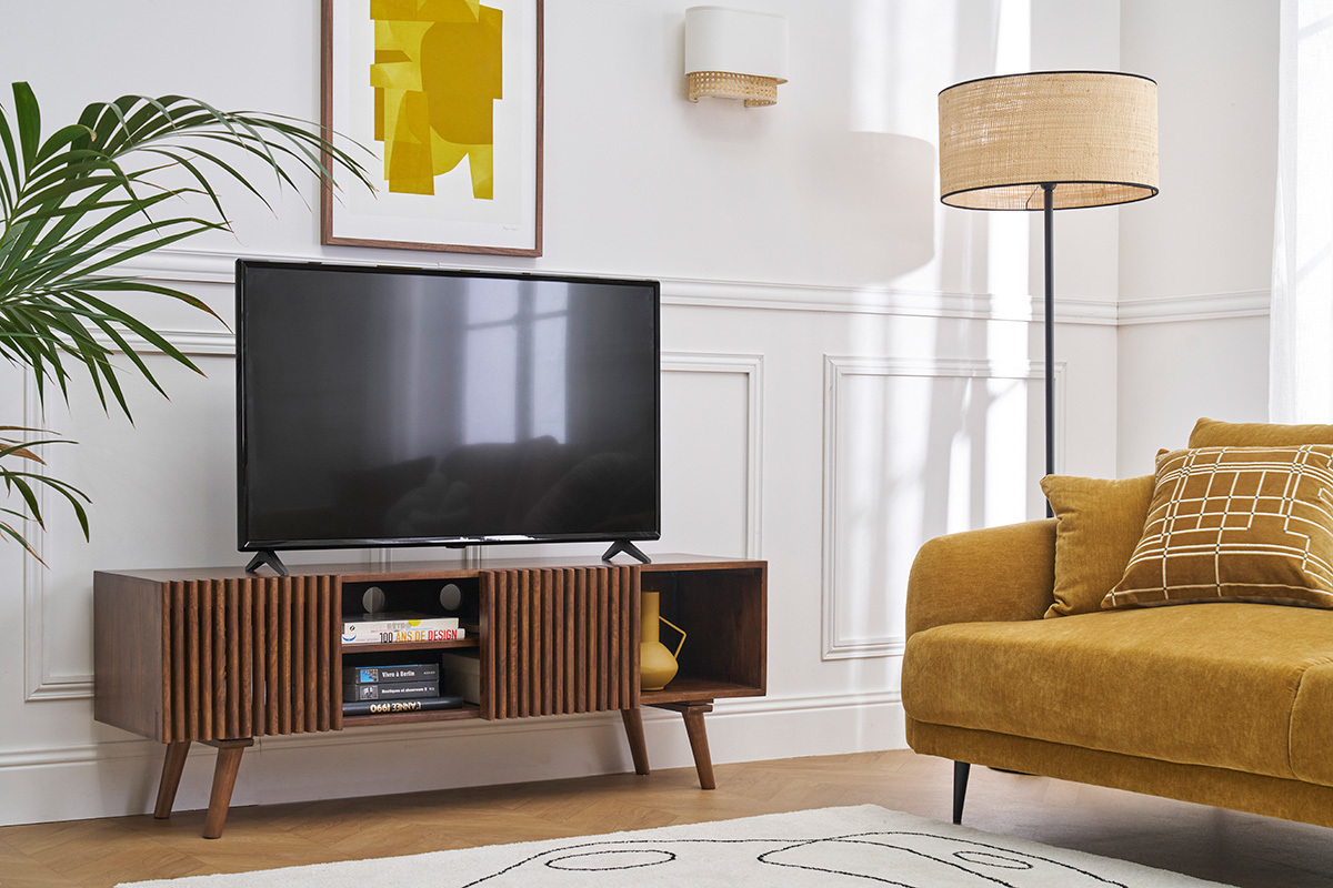 Mobile TV legno massello di mango scuro con ante scorrevoli L140 cm ALBA