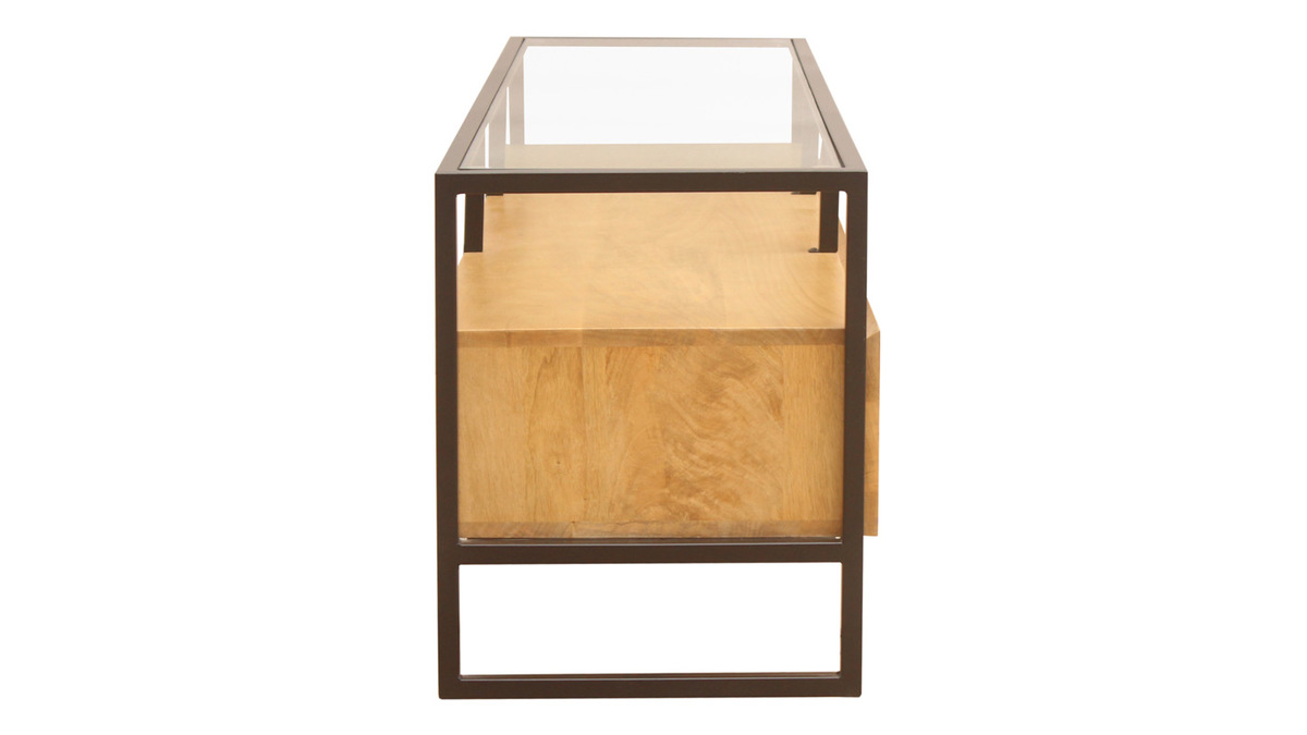 WENKO Mensola da bagno e soggiorno Fondi in legno massello di acacia a 3 ripiani, ripiani in vetro nero, 36 x 79 x 36 cm