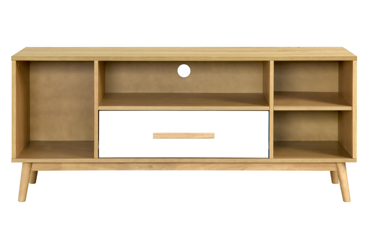 Mobile TV scandinavo a 1 cassetto in legno chiaro e bianco TALIA