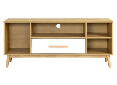 Mobile TV scandinavo a 1 cassetto in legno chiaro e bianco TALIA - Mobile TV scandinavo a 1 cassetto in legno chiaro e bianco TALIA