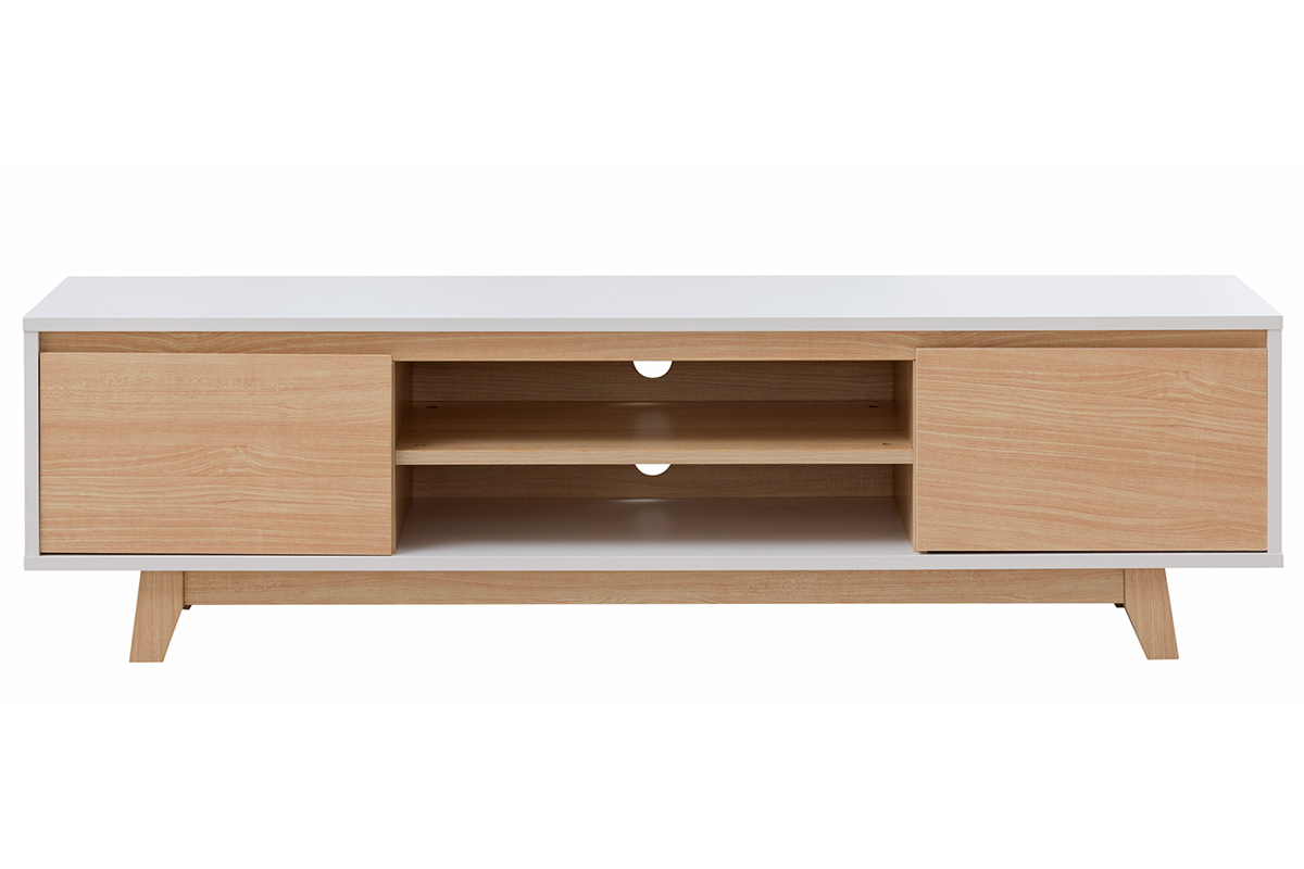 Mobile TV scandinavo bianco brillante e legno LAHTI