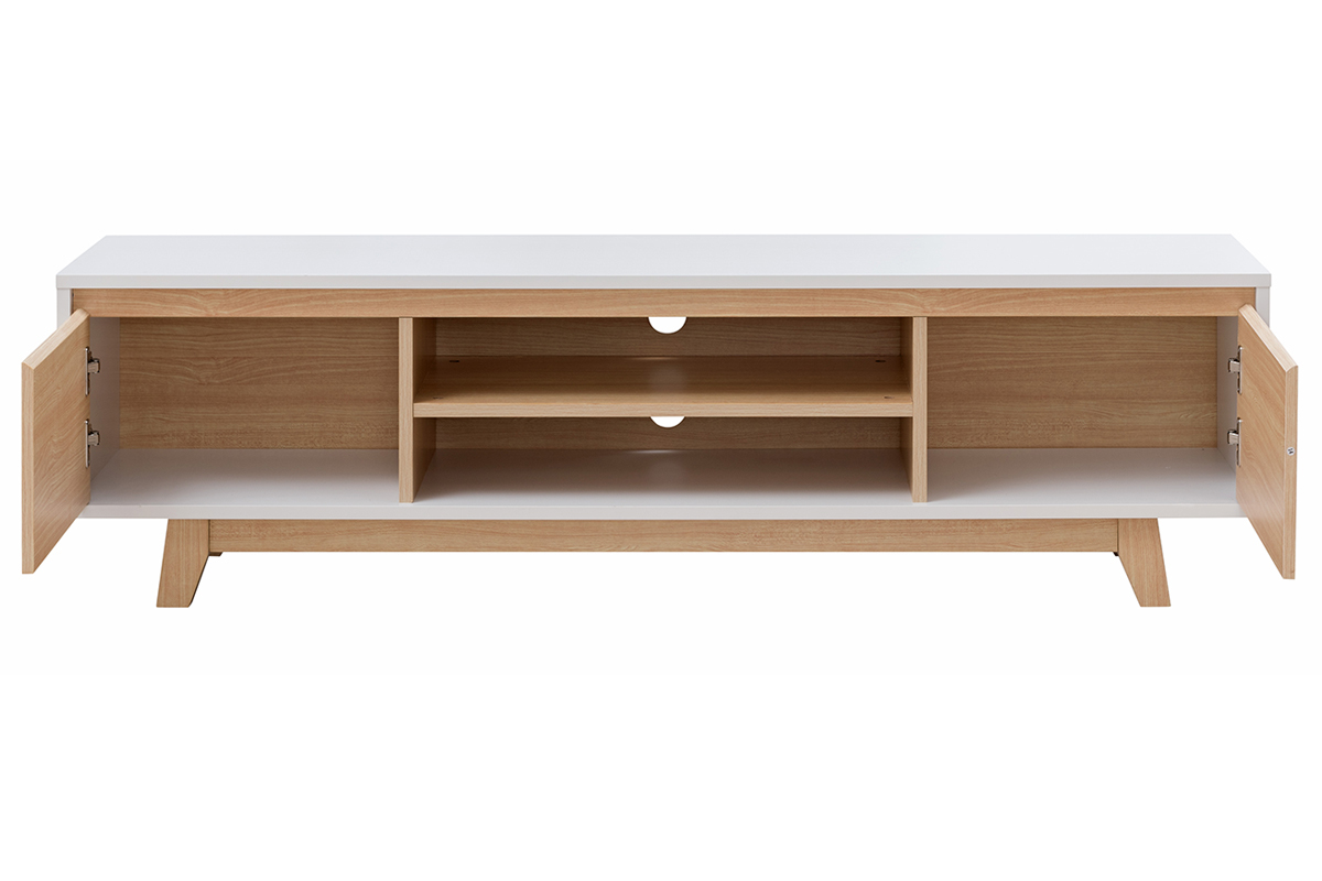 Mobile TV scandinavo bianco brillante e legno LAHTI