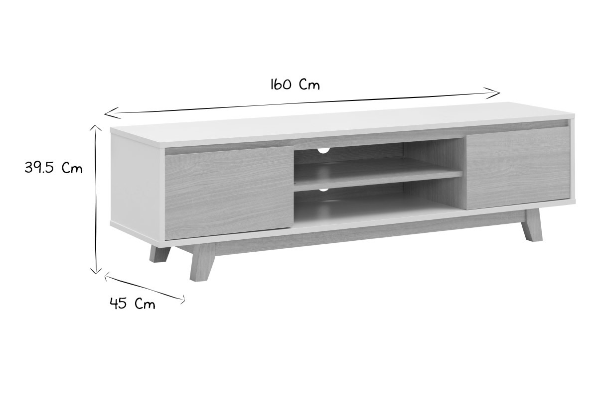 Mobile TV scandinavo bianco brillante e legno LAHTI