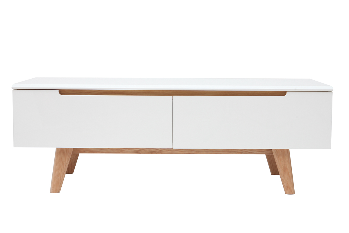 Mobile TV scandinavo bianco brillante e legno MELKA