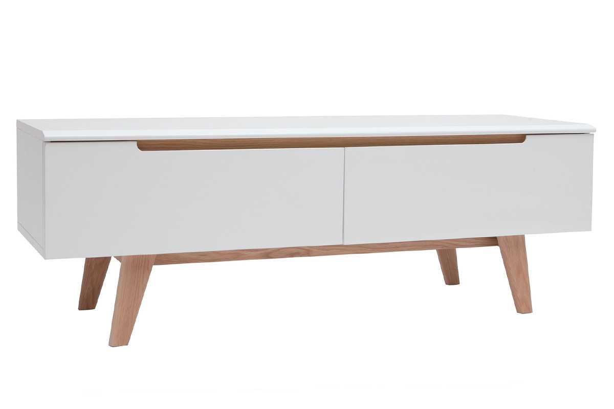 Mobile TV scandinavo bianco brillante e legno MELKA