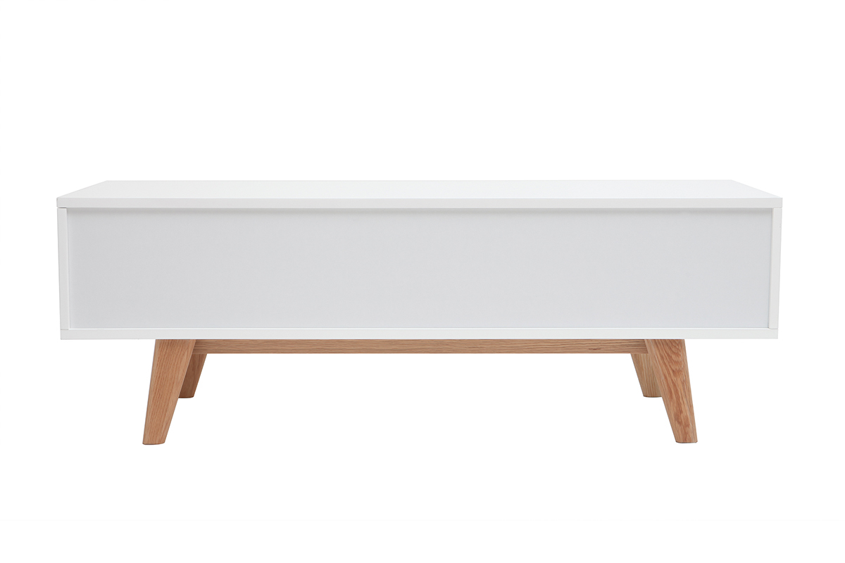 Mobile TV scandinavo bianco brillante e legno MELKA