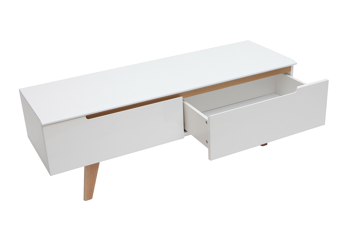 Mobile TV scandinavo bianco brillante e legno MELKA