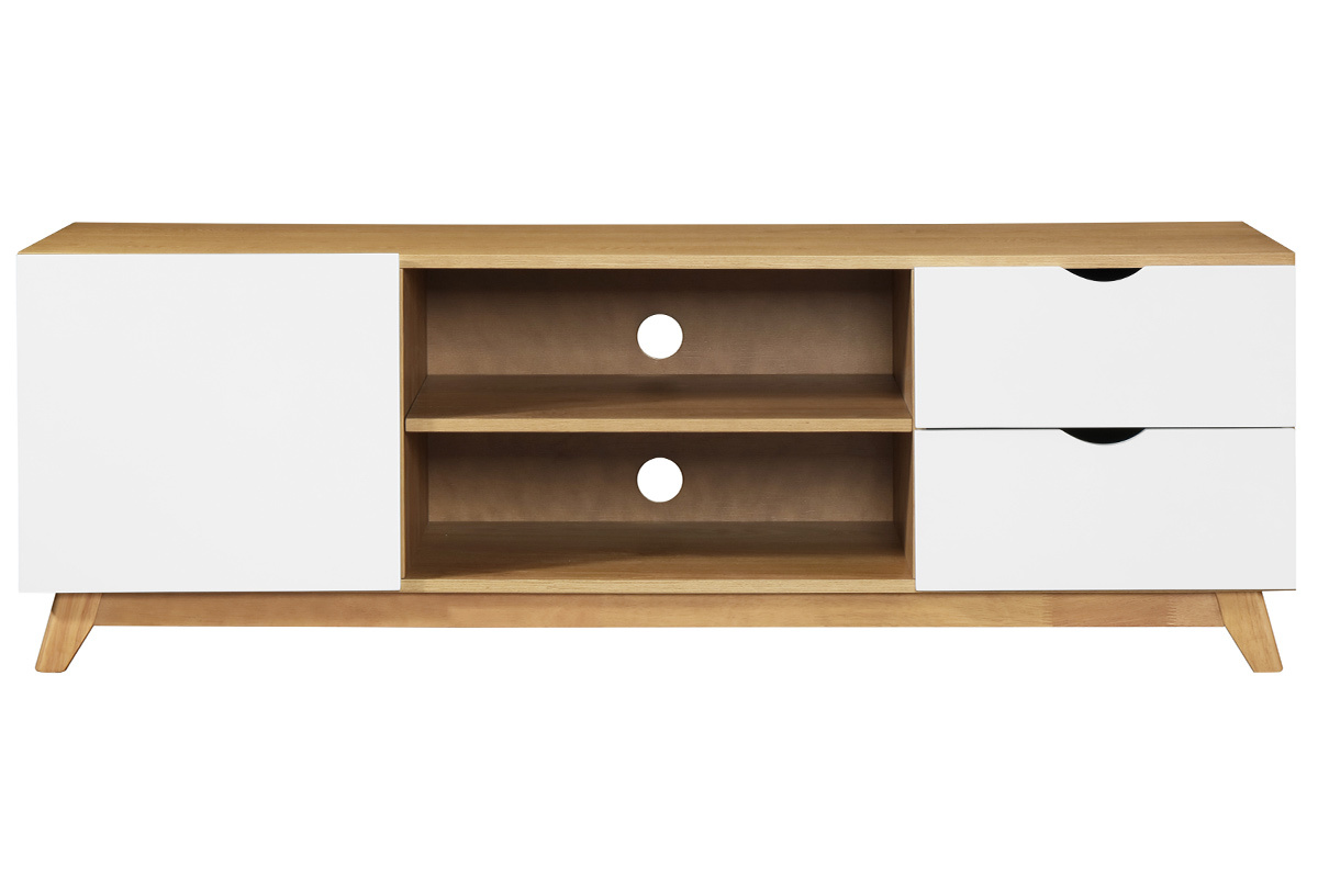Mobile TV scandinavo bianco e legno chiaro NEELA
