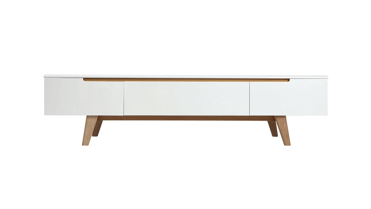 Mobile TV scandinavo bianco lucido e frassino 180cm MELKA