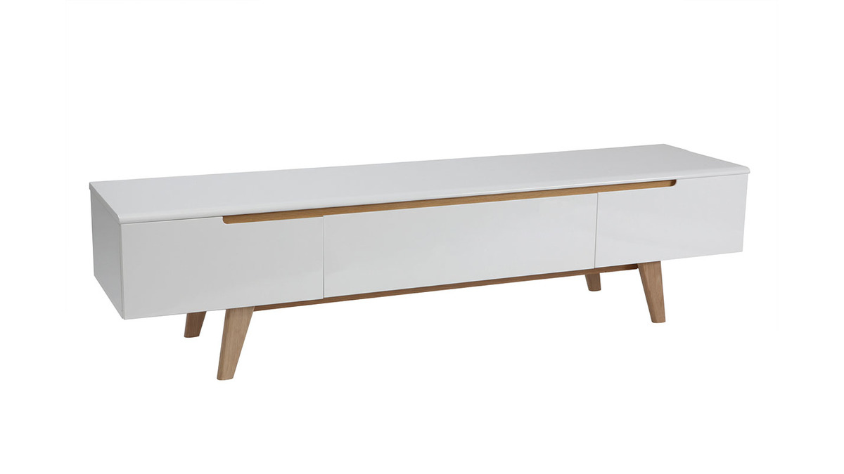 Mobile TV scandinavo bianco lucido e frassino 180cm MELKA