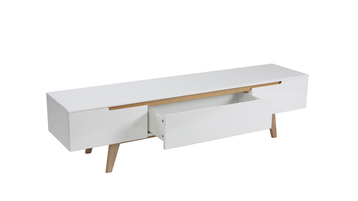 Mobile TV scandinavo bianco lucido e frassino 180cm MELKA