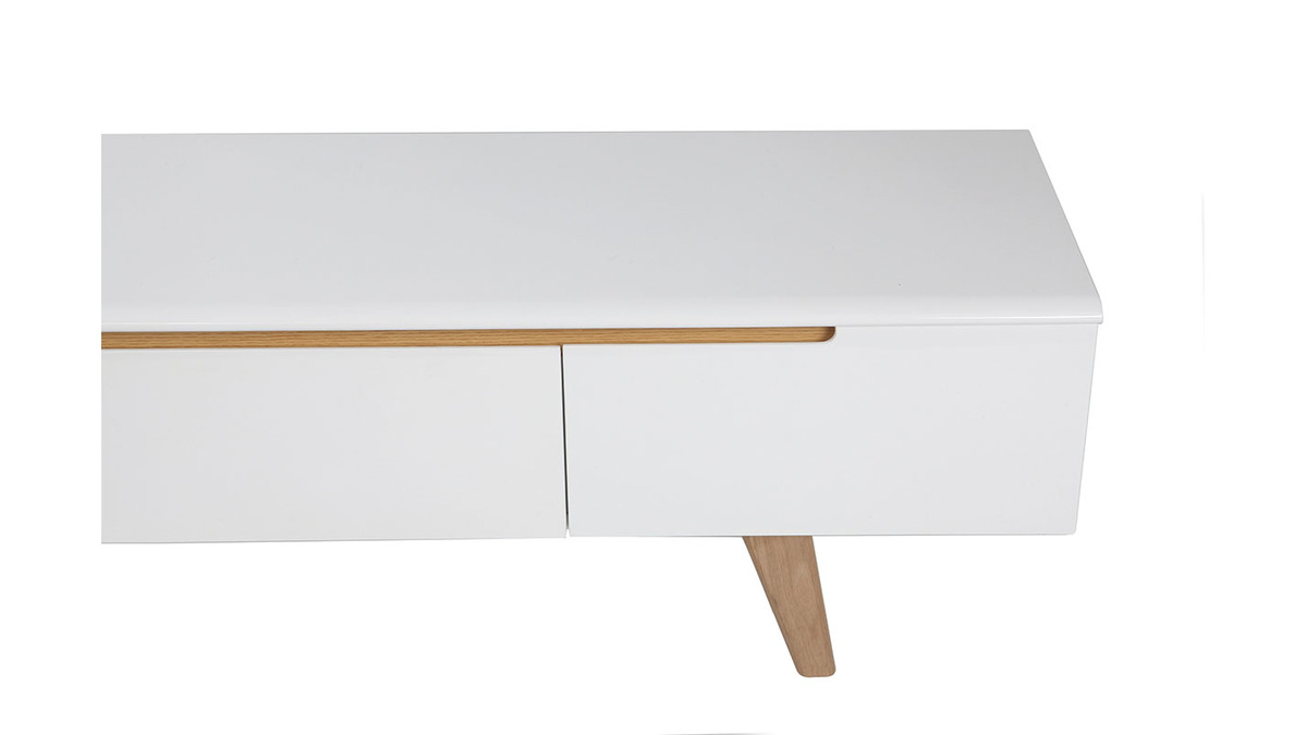 Mobile TV scandinavo bianco lucido e frassino 180cm MELKA