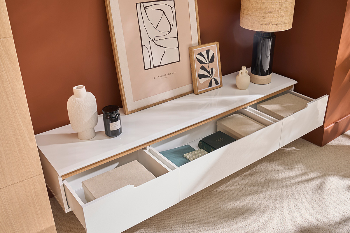 Mobile TV scandinavo bianco lucido e frassino 180cm MELKA
