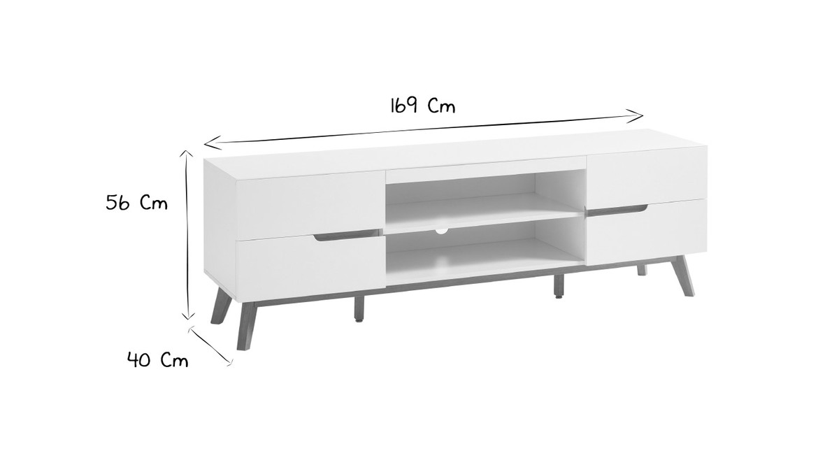 Mobile TV scandinavo bianco opaco e rovere SKIVE