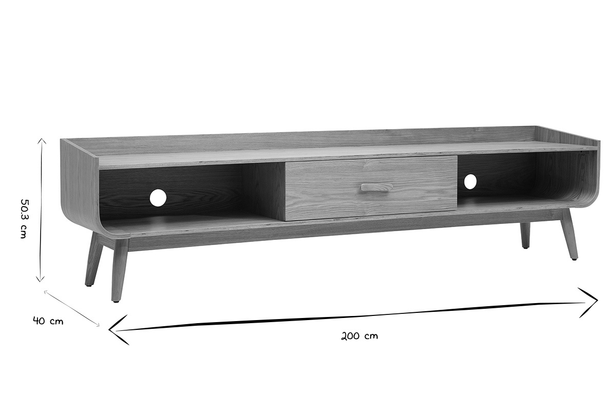 Dimensioni del mobile TV scandinavo HALLEN in nero e bianco: L200 x P40 x H50,3 cm