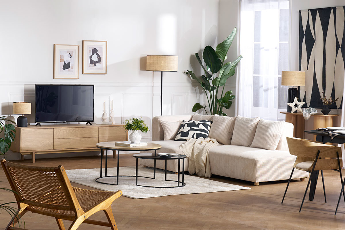 Mobile TV scandinavo legno chiaro L180 cm SID