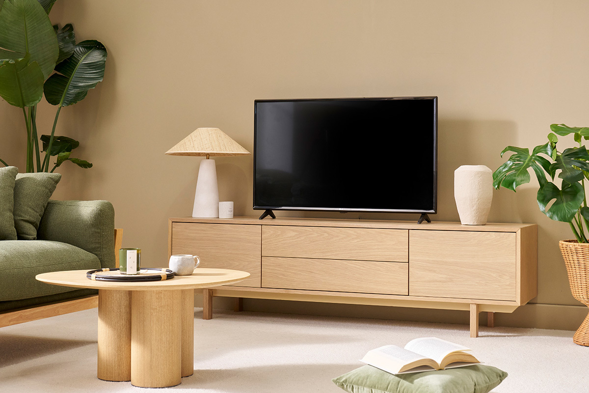 Mobile TV scandinavo legno chiaro L180 cm SID