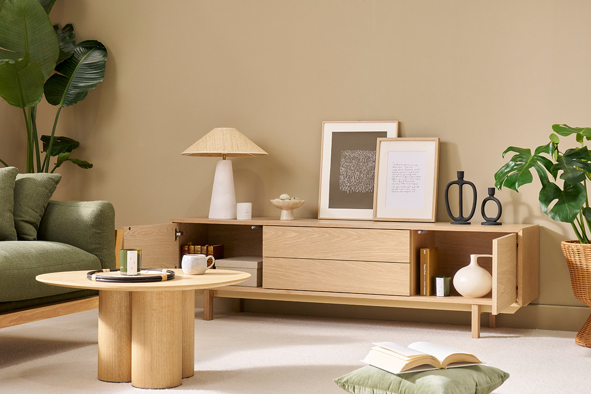 Mobile TV scandinavo legno chiaro L180 cm SID