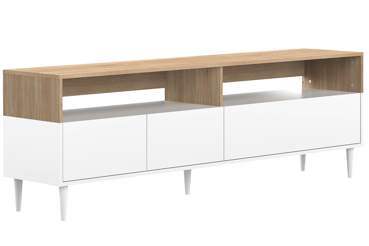 Mobile TV scandinavo legno e bianco STRIPE