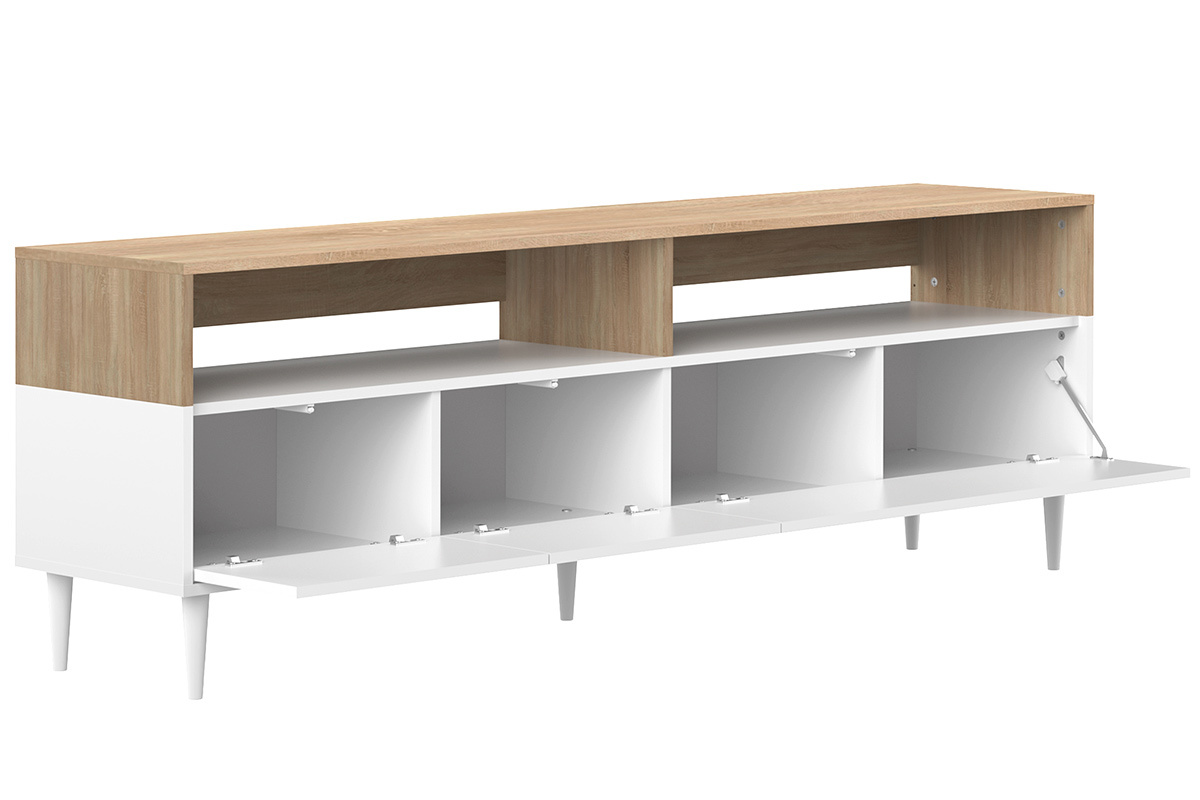 Mobile TV scandinavo legno e bianco STRIPE