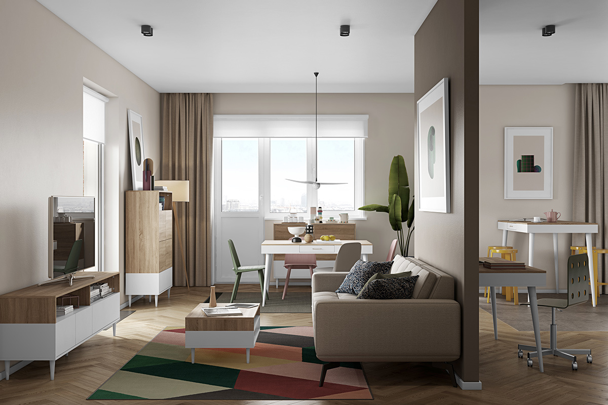 Mobile TV scandinavo legno e bianco STRIPE