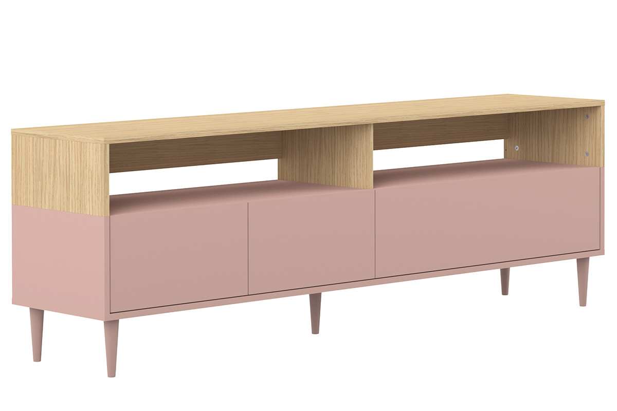 Mobile TV scandinavo legno e rosa STRIPE