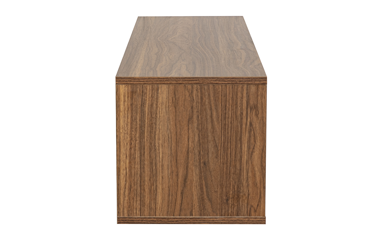 Meuble TV murale in legno scuro noce, vista di profilo, dimensioni L120 cm.